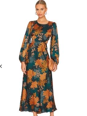 ASTR the Label Quinn Midi Dress in Green & Rust Floral Size M
